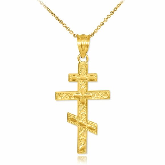 14k Real Gold Russian Orthodox Cross Pendant